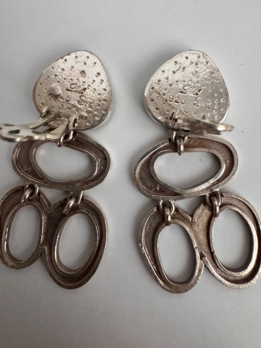 VTG Modernist LULI HAMERSZTEIN Sterling Silver Roman Glass Dangle Earrings 925 - Picture 10 of 16